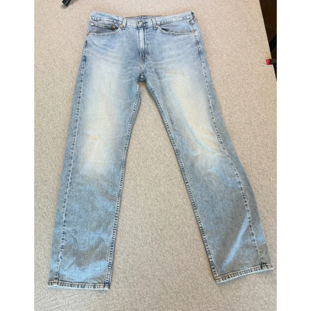 Levis 505 Regular Fit Straight Leg Light Wash Denim Jeans Mens 36x34